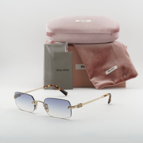 Miu Miu MUB50S ZVN80O Rectangle Sunglasses – Gold/Light Blue